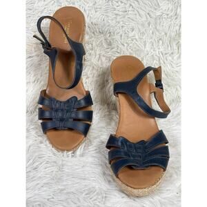 Garnet Hill Shoes Womens Size 10 Navy Wedge Espadrille Sandals Made in Italy